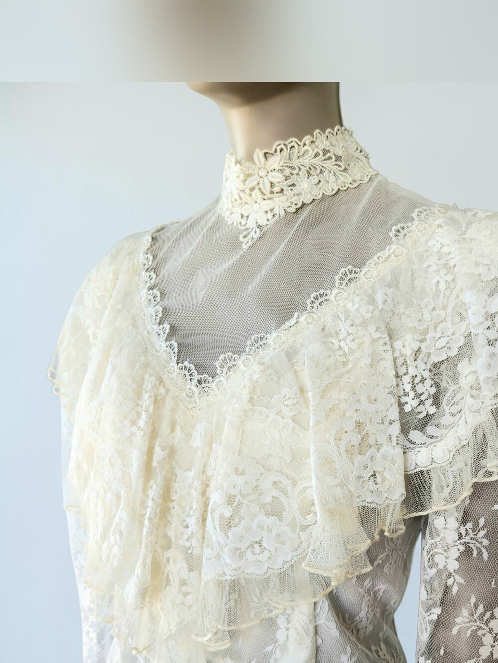 Vintage Jessica Mcclintock Lace Blouse Velvet Maxi Skirt Set Womens 11-12 1980s - Picture 6 of 16